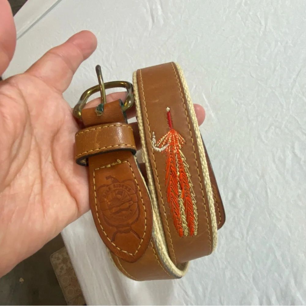 Riders Belt Leather Canvas Orange Men 32 Brown Leather Belt Embroidered Design